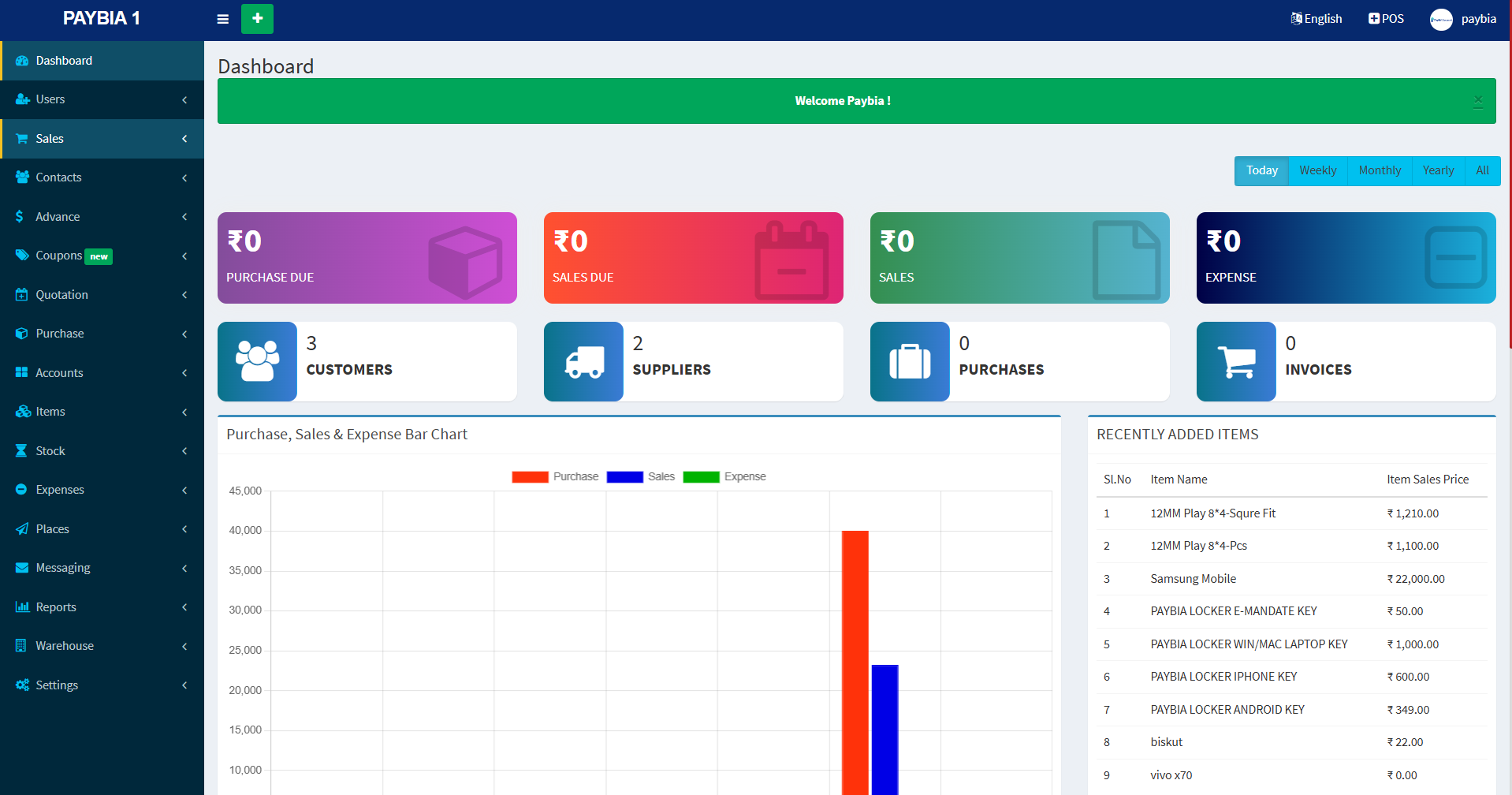Billing Software dashboard screenshot