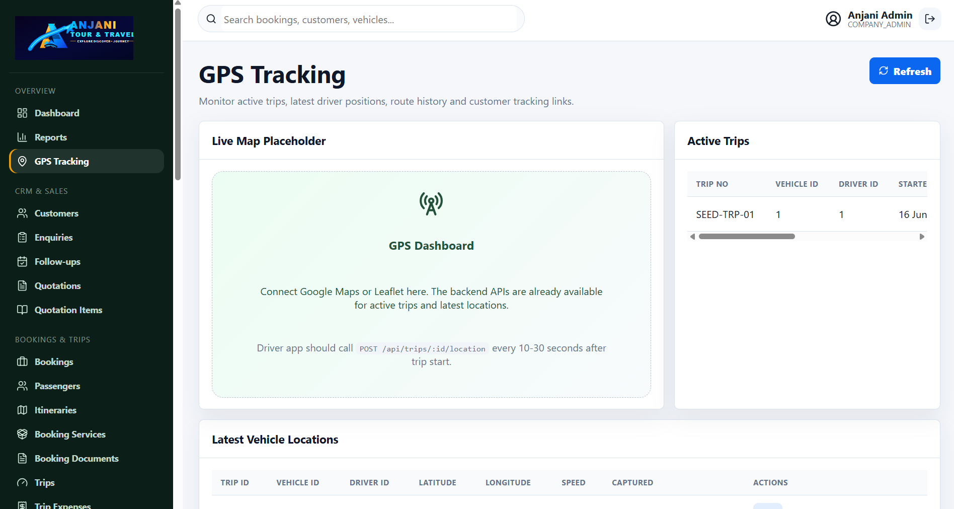 Tour and Travels GPS tracking screenshot