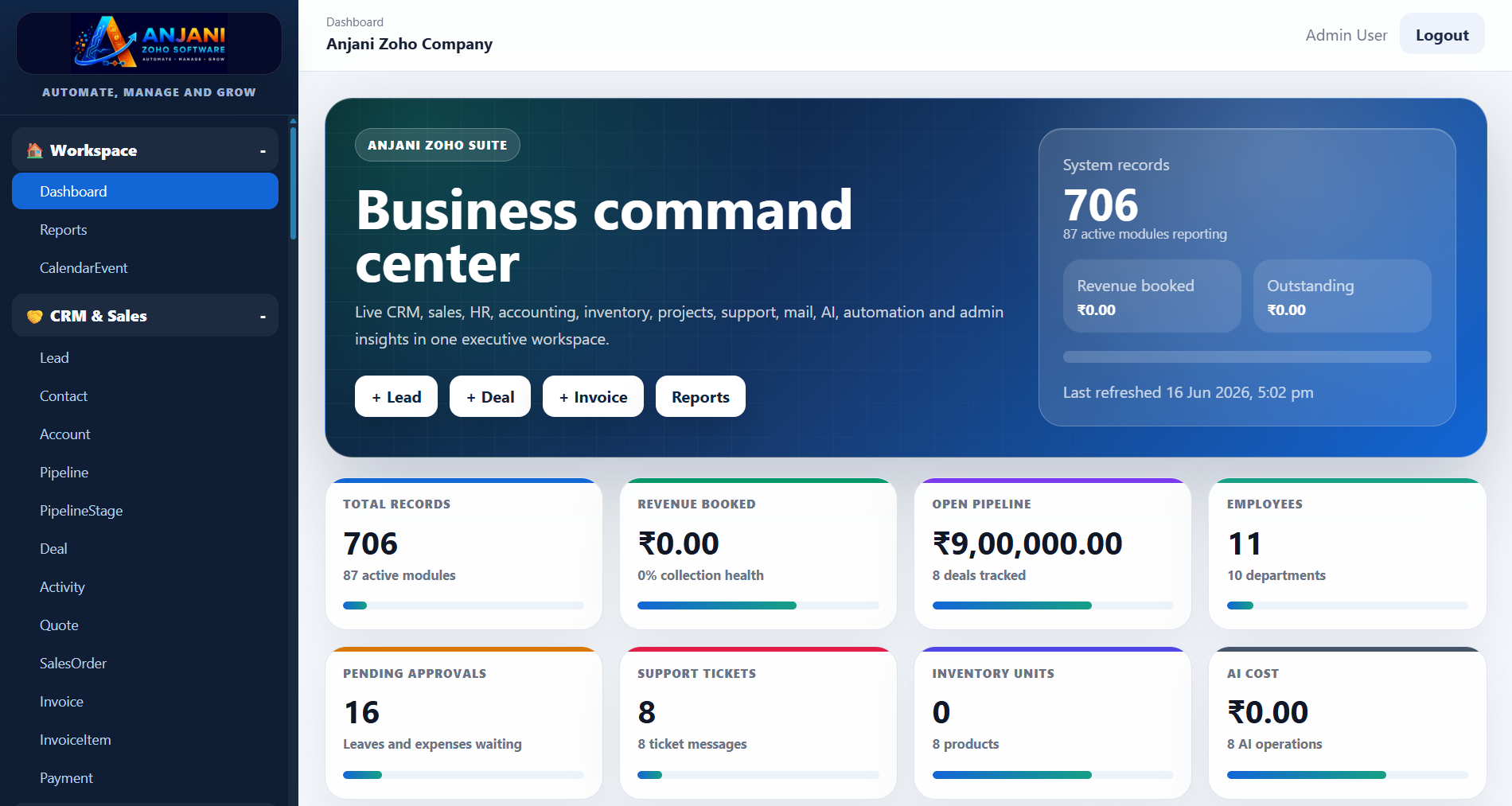 Zoho Software project banner